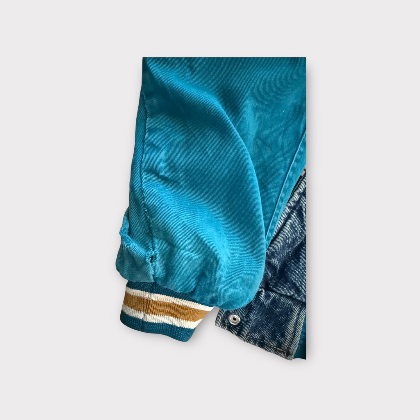 Starter Sport Vintage Rare Varsity Denim Jacket Distressed Quilt Lined  Large