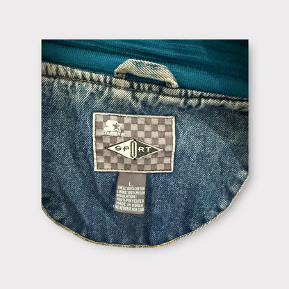 Starter Sport Vintage Rare Varsity Denim Jacket Distressed Quilt Lined  Large