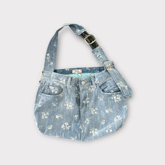 Reworked Polo Denim Bag – Floral Patchwork | Adjustable Strap | Sustainable Upcycled Design