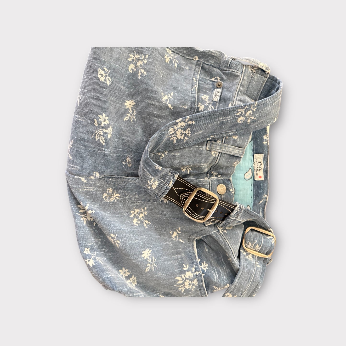 Reworked Polo Denim Bag – Floral Patchwork | Adjustable Strap | Sustainable Upcycled Design