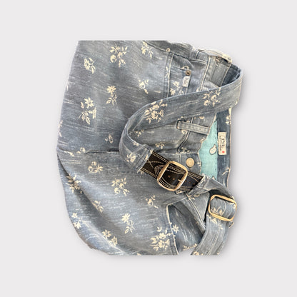 Reworked Polo Denim Bag – Floral Patchwork | Adjustable Strap | Sustainable Upcycled Design