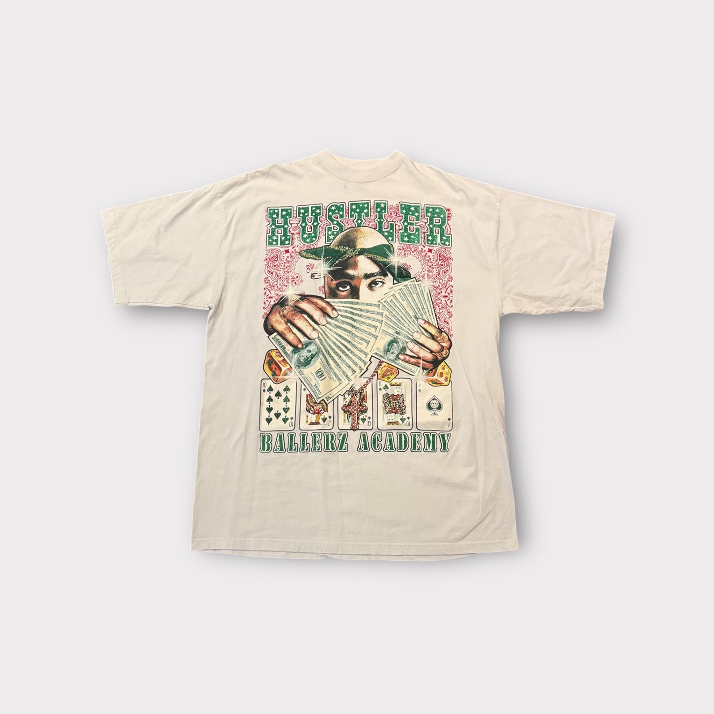 Vintage Y2K Hustler Tupac Studded Embellished Money Poker Hip Hop T-Shirt Sz 4XL