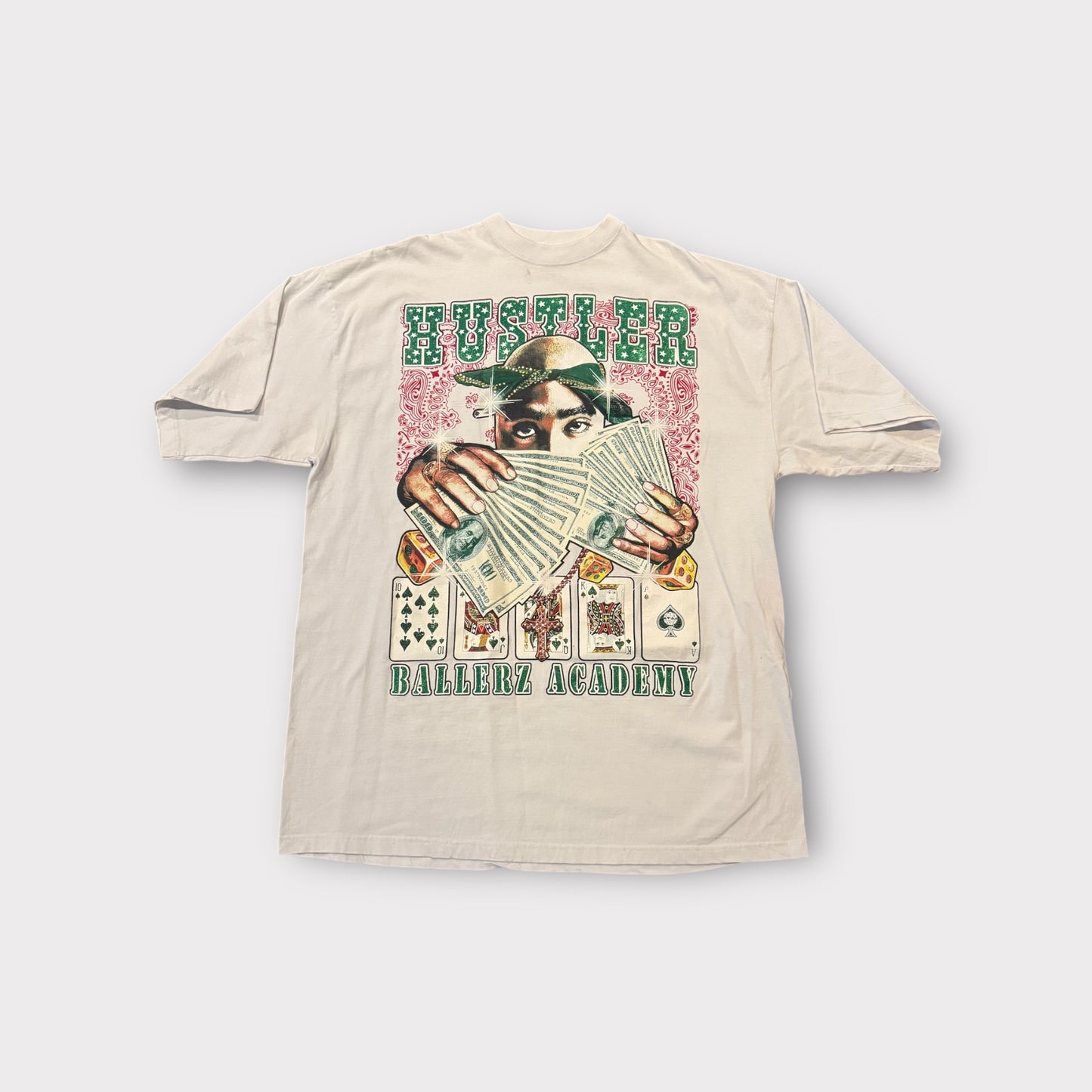 Vintage Y2K Hustler Tupac Studded Embellished Money Poker Hip Hop T-Shirt Sz 4XL