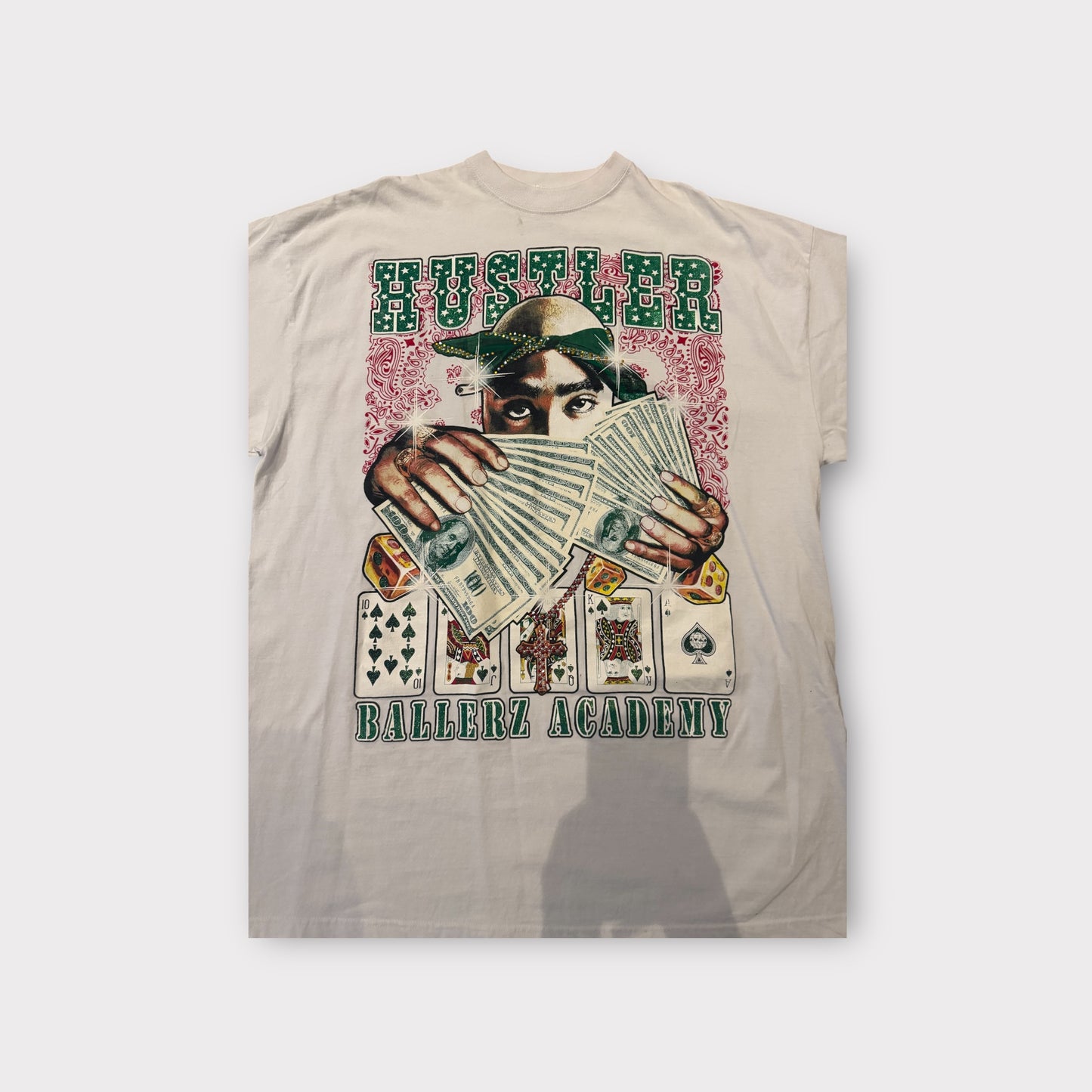 Vintage Y2K Hustler Tupac Studded Embellished Money Poker Hip Hop T-Shirt Sz 4XL