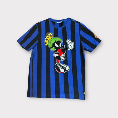Mens Space Jam Marvin the Martian Referee T-Shirt L – Blue & Black Stripes, Good Condition