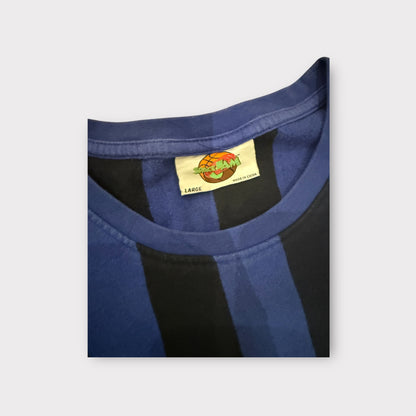 Mens Space Jam Marvin the Martian Referee T-Shirt L – Blue & Black Stripes, Good Condition