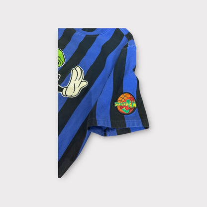 Mens Space Jam Marvin the Martian Referee T-Shirt L – Blue & Black Stripes, Good Condition