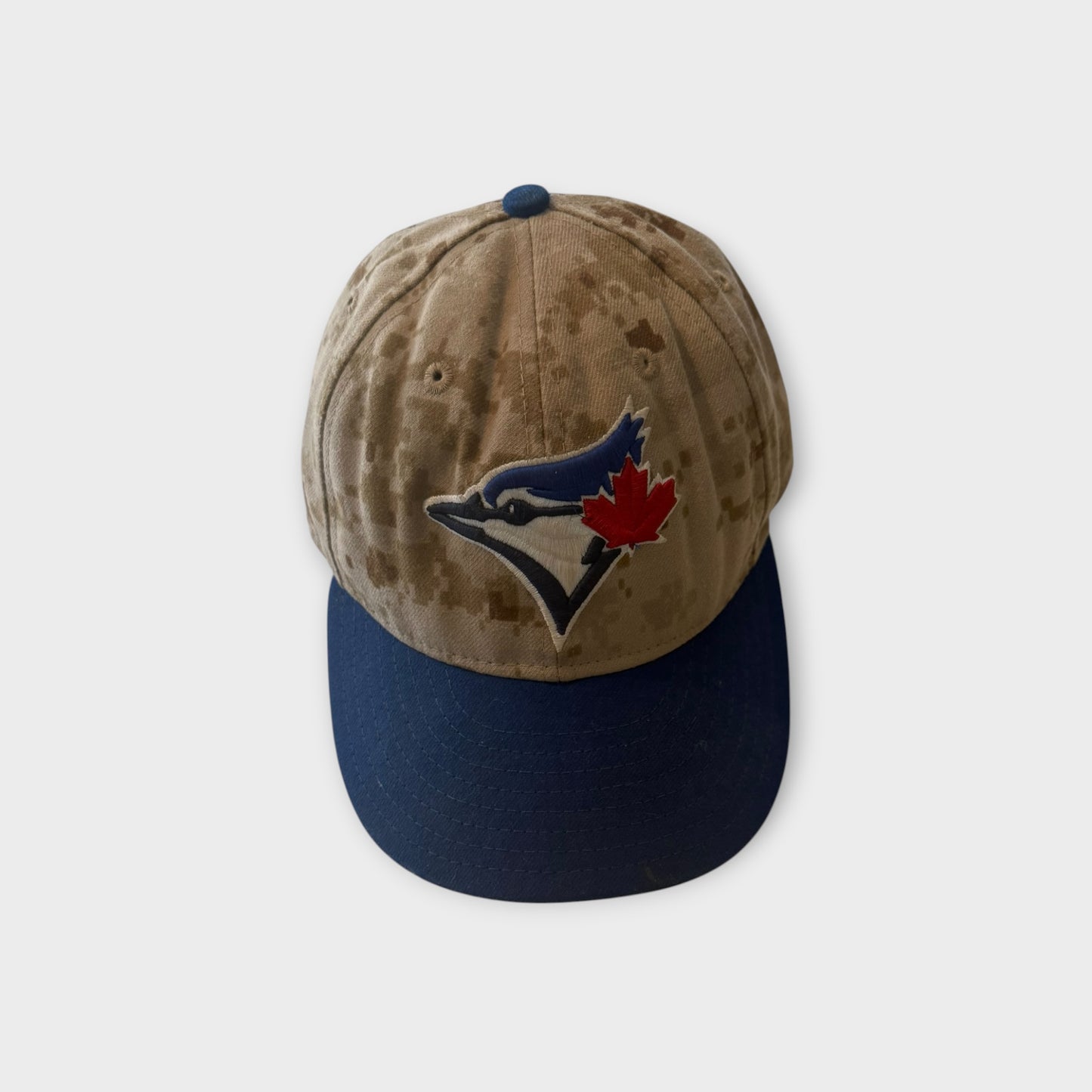Official Toronto Blue Jays New Era Fitted Cap Size 7 1/8 LEGO Style Camo Minecraft Print Blue Brown Beige