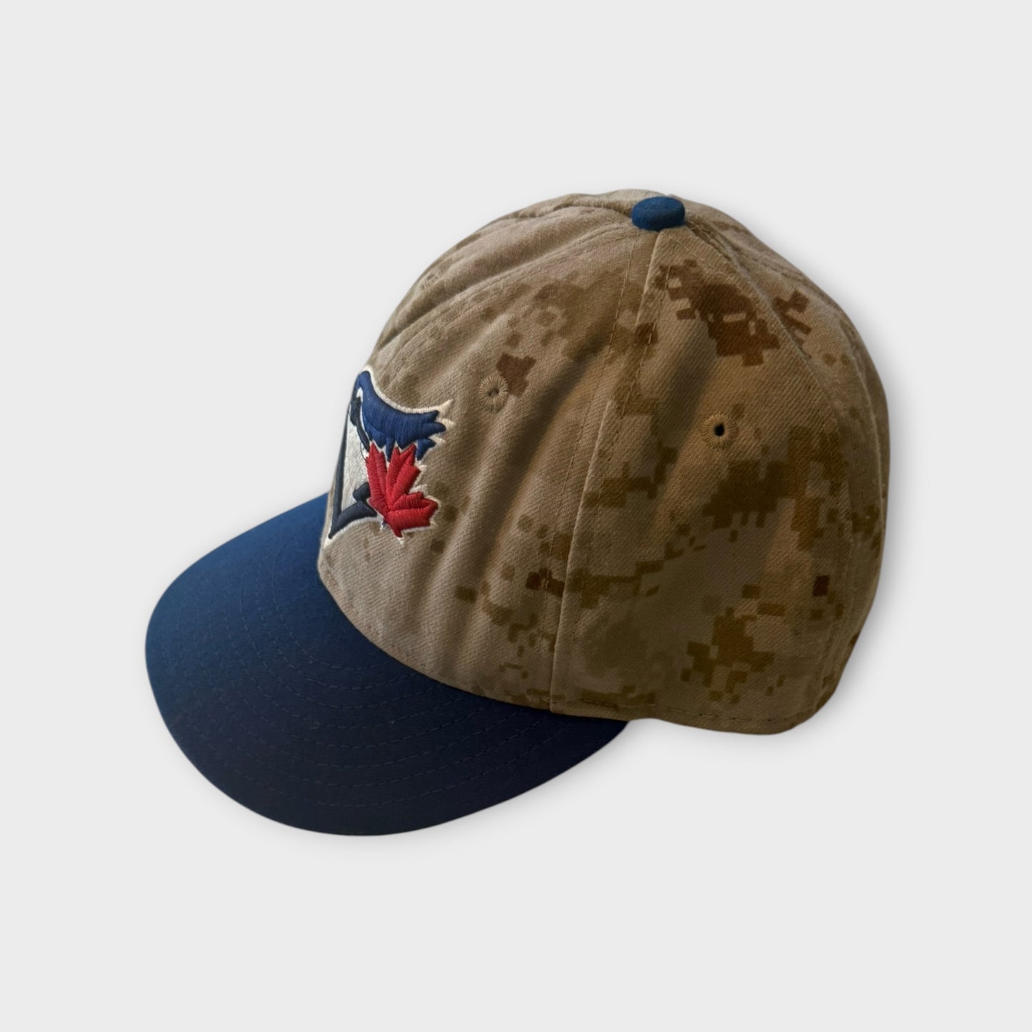 Official Toronto Blue Jays New Era Fitted Cap Size 7 1/8 LEGO Style Camo Minecraft Print Blue Brown Beige