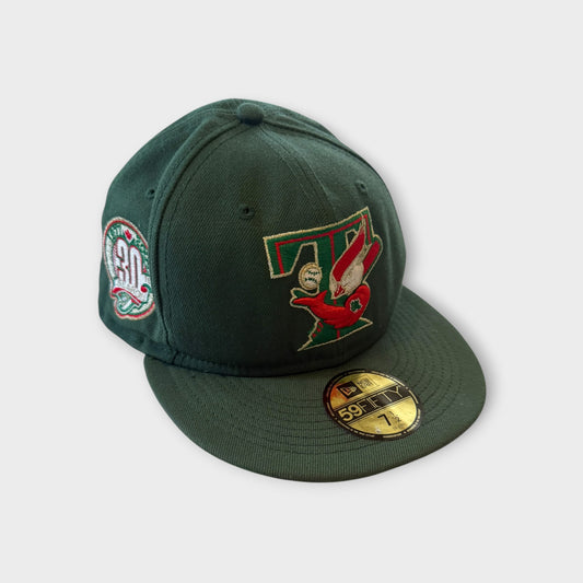 New Era Toronto Blue Jays Cooperstown 59FIFTY Fitted Hat Green Red 30th Season Side Patch Size 7 1/2
