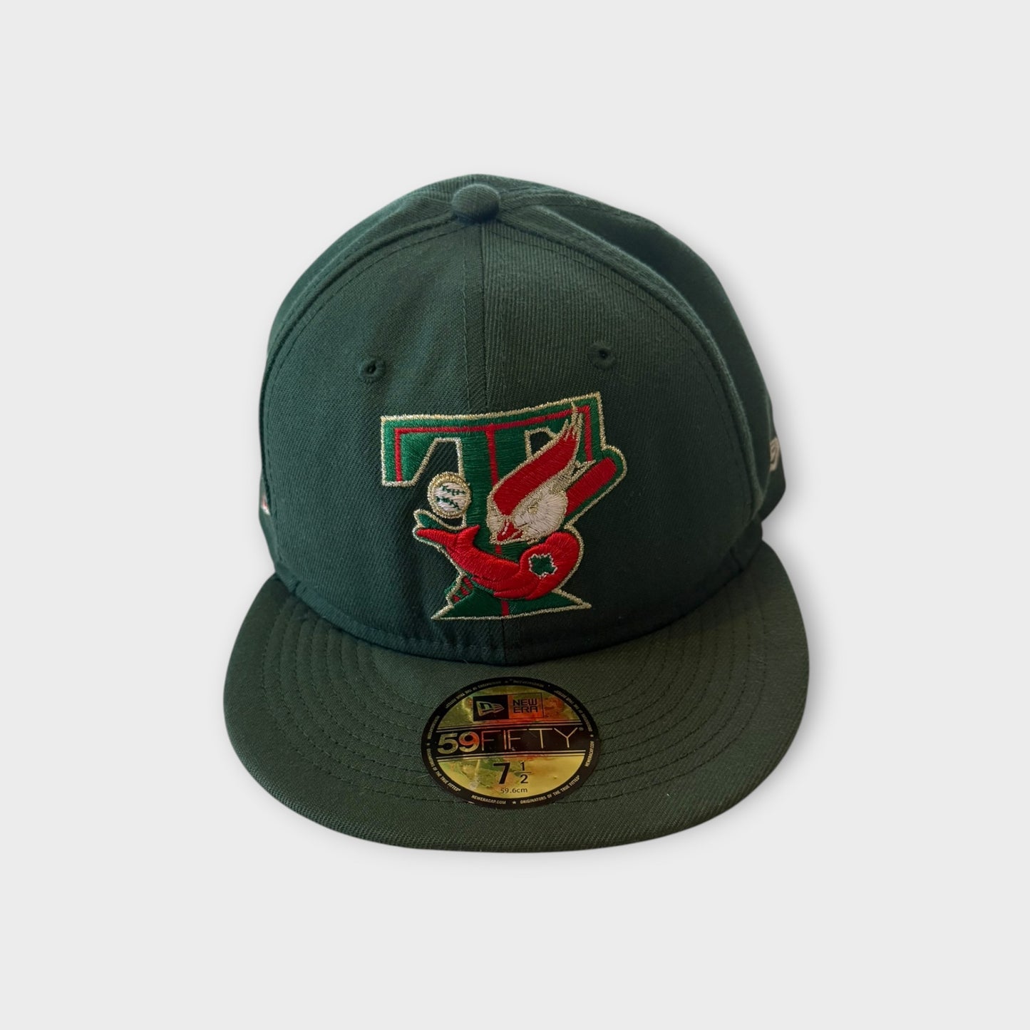 New Era Toronto Blue Jays Cooperstown 59FIFTY Fitted Hat Green Red 30th Season Side Patch Size 7 1/2