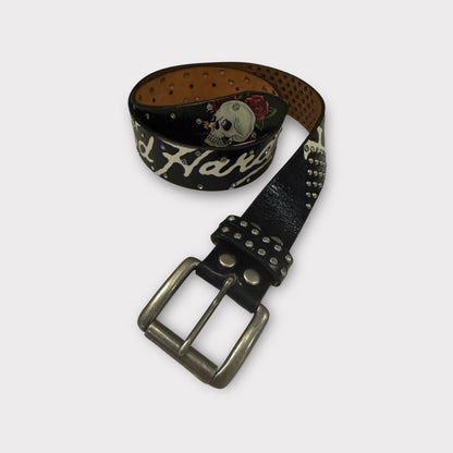 Vintage Ed Hardy Skull Tiger Studded Belt – 37” – Black/Red/White