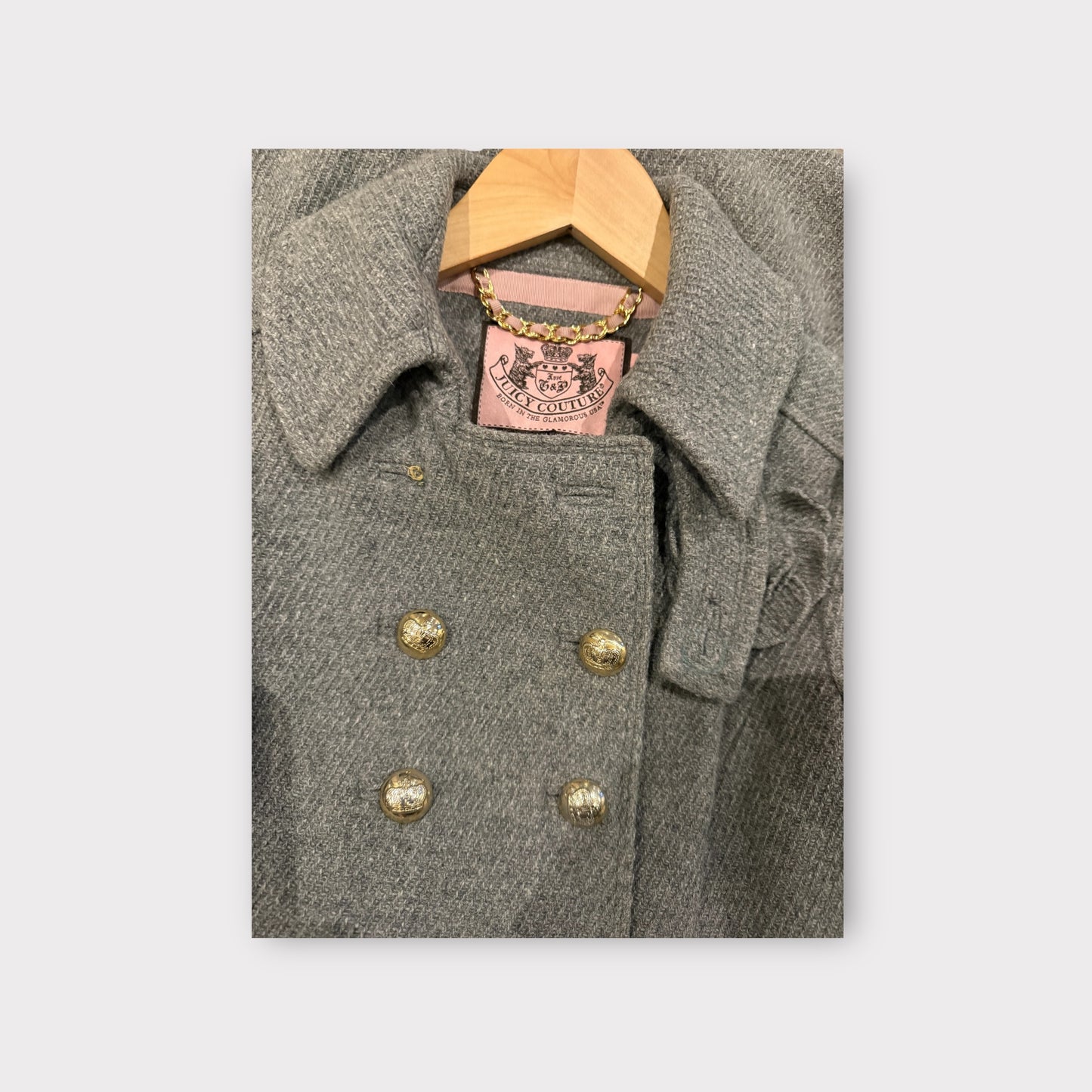 Juicy Couture Double-Breasted Coat – Gray – Gold Buttons – Women’s Size Small