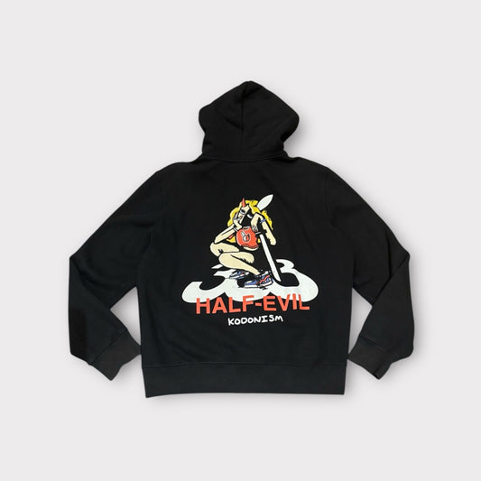 333 Half Evil Hoodie Mens XL Black Full Zip Anime Kodonism Graphic Sweatshirt