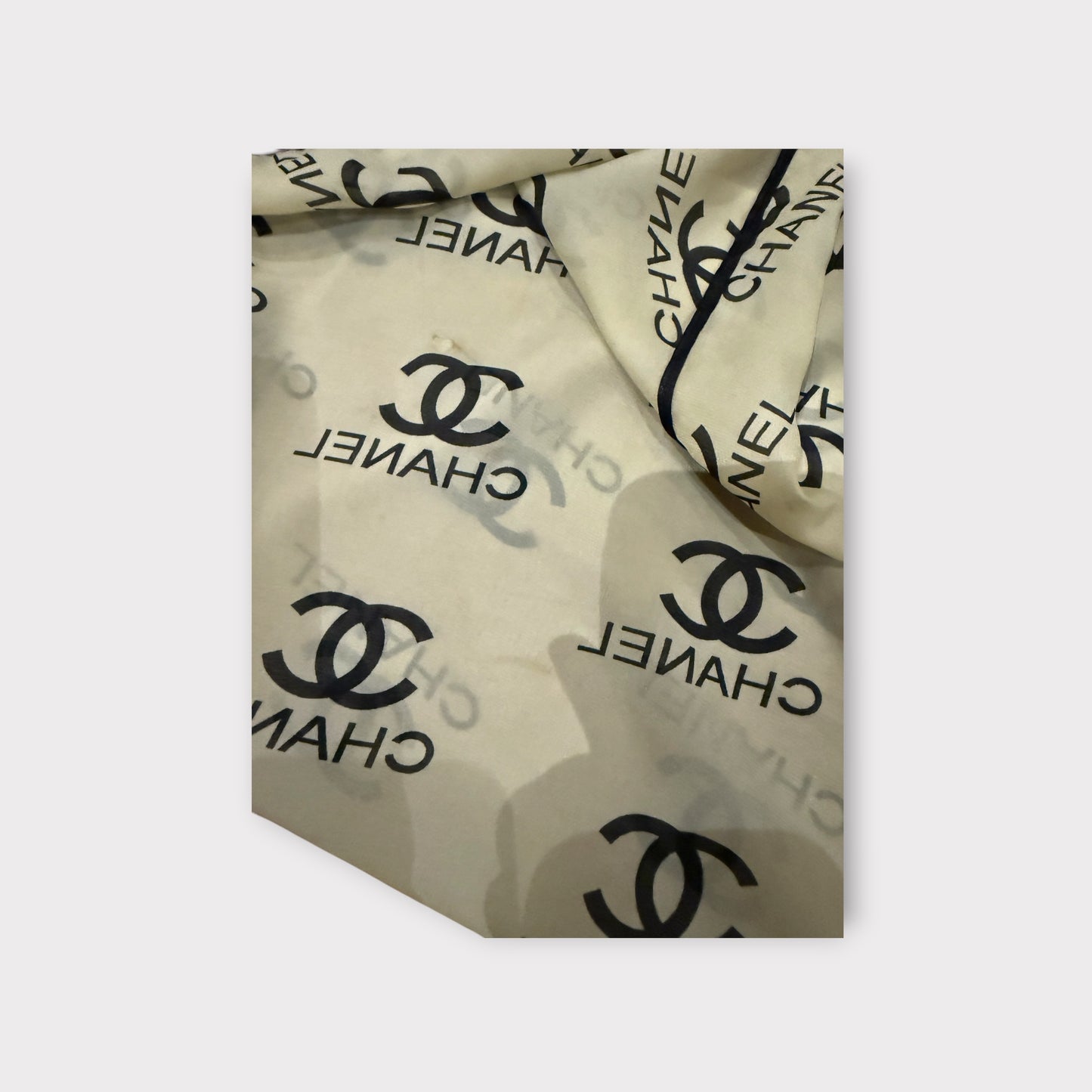 Chanel Style Chiffon Scarf Beige Black Lightweight All Over Print Designer Inspired Accessory 29.5 by 56.5 Inches