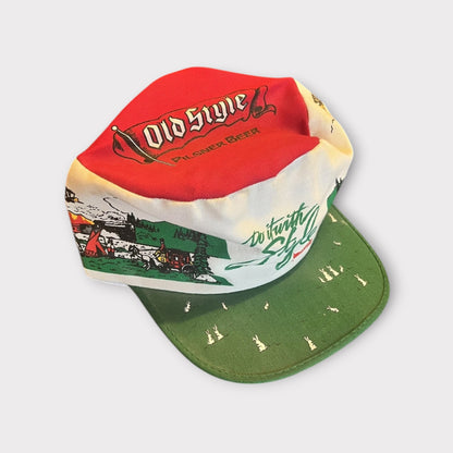 Vintage Old Style Beer Painters Cap Pilsner RARE All Over Print Red Green Black