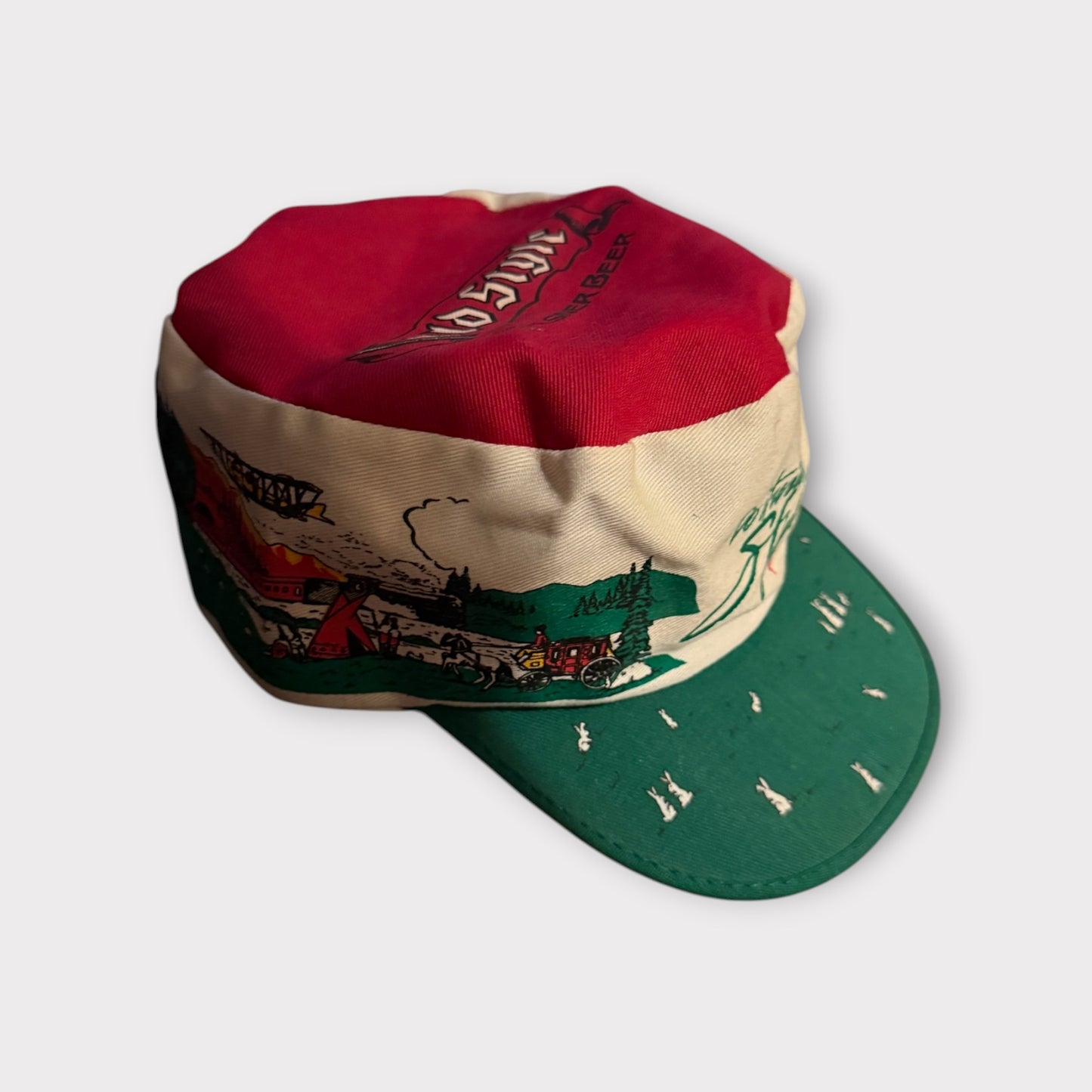 Vintage Old Style Beer Painters Cap Pilsner RARE All Over Print Red Green Black
