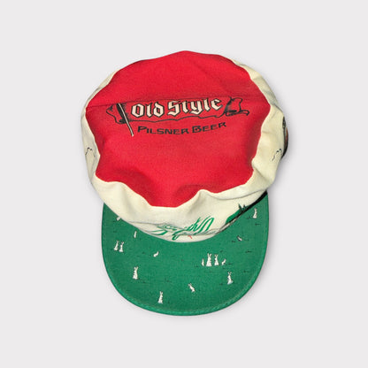 Vintage Old Style Beer Painters Cap Pilsner RARE All Over Print Red Green Black