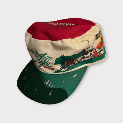 Vintage Old Style Beer Painters Cap Pilsner RARE All Over Print Red Green Black