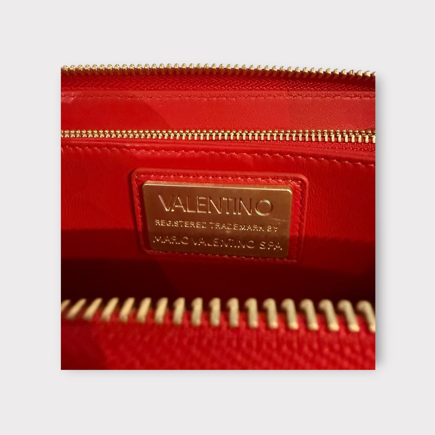 Valentino V Logo Red Smooth Leather Zip Around Long Wallet With Coin Pocket