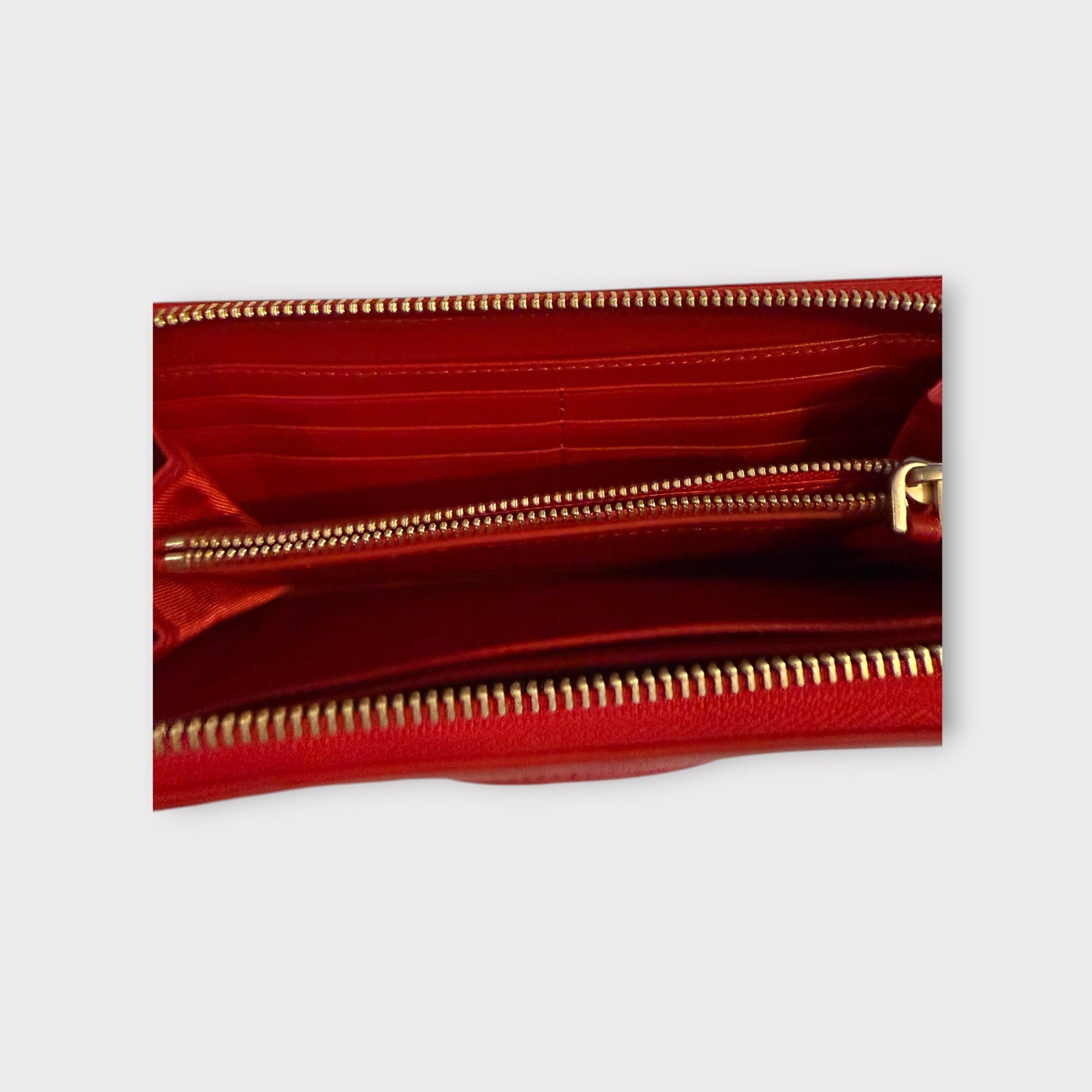 Valentino V Logo Red Smooth Leather Zip Around Long Wallet With Coin Pocket