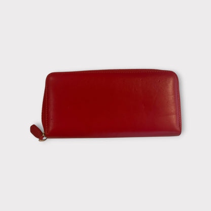 Valentino V Logo Red Smooth Leather Zip Around Long Wallet With Coin Pocket