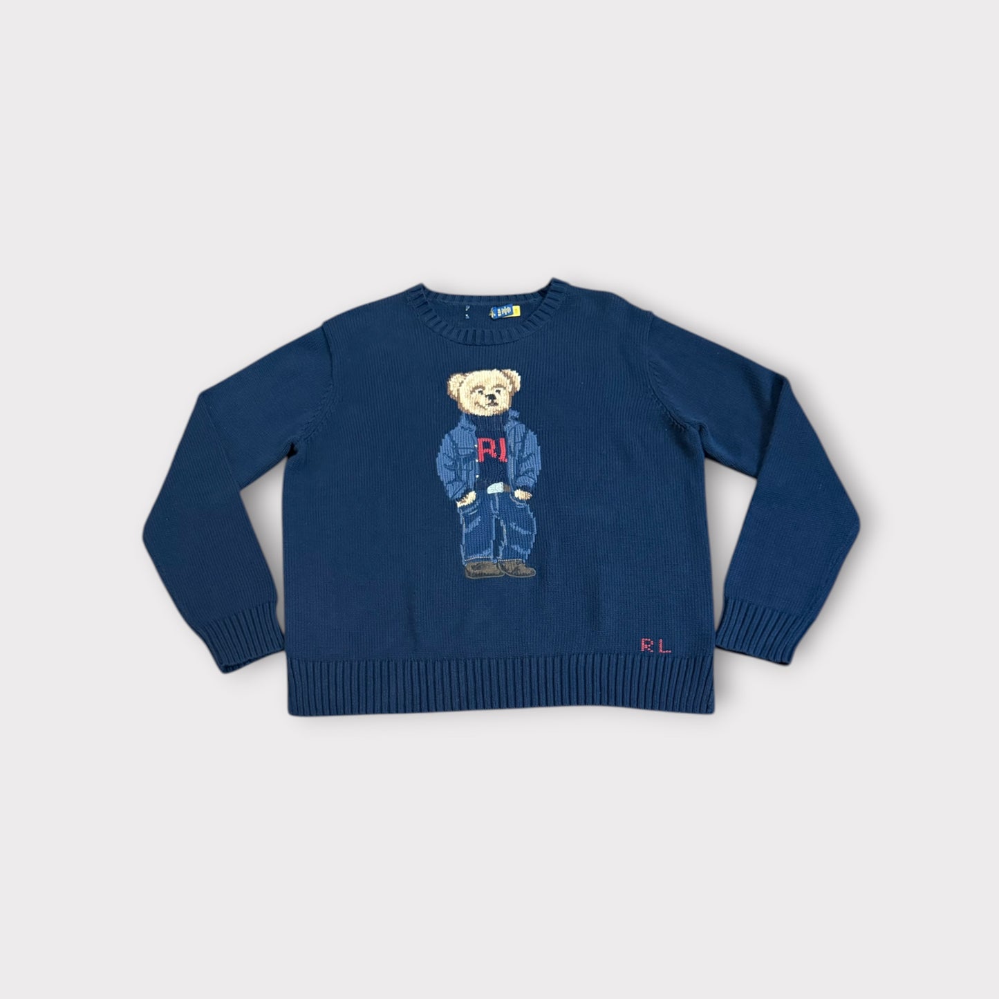 Polo Ralph Lauren Bear Knit Sweater Navy Crewneck Teddy Bear Men’s Size XL
