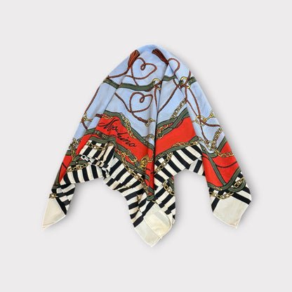 Vintage Moschino Boutique Equestrian Sheer Silk Scarf Rare Print