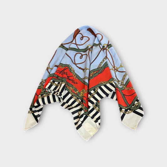 Vintage Moschino Boutique Equestrian Sheer Silk Scarf Rare Print