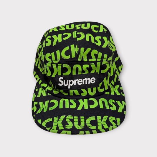 Supreme FW16 Suck Camp Cap Black Neon Green Mint Condition Adjustable Strap Made in USA Streetwear