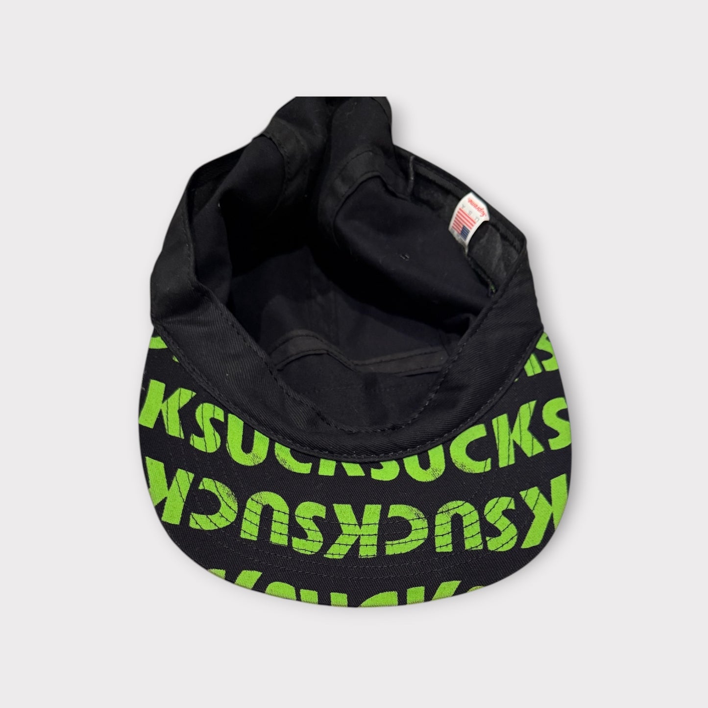 Supreme FW16 Suck Camp Cap Black Neon Green Mint Condition Adjustable Strap Made in USA Streetwear