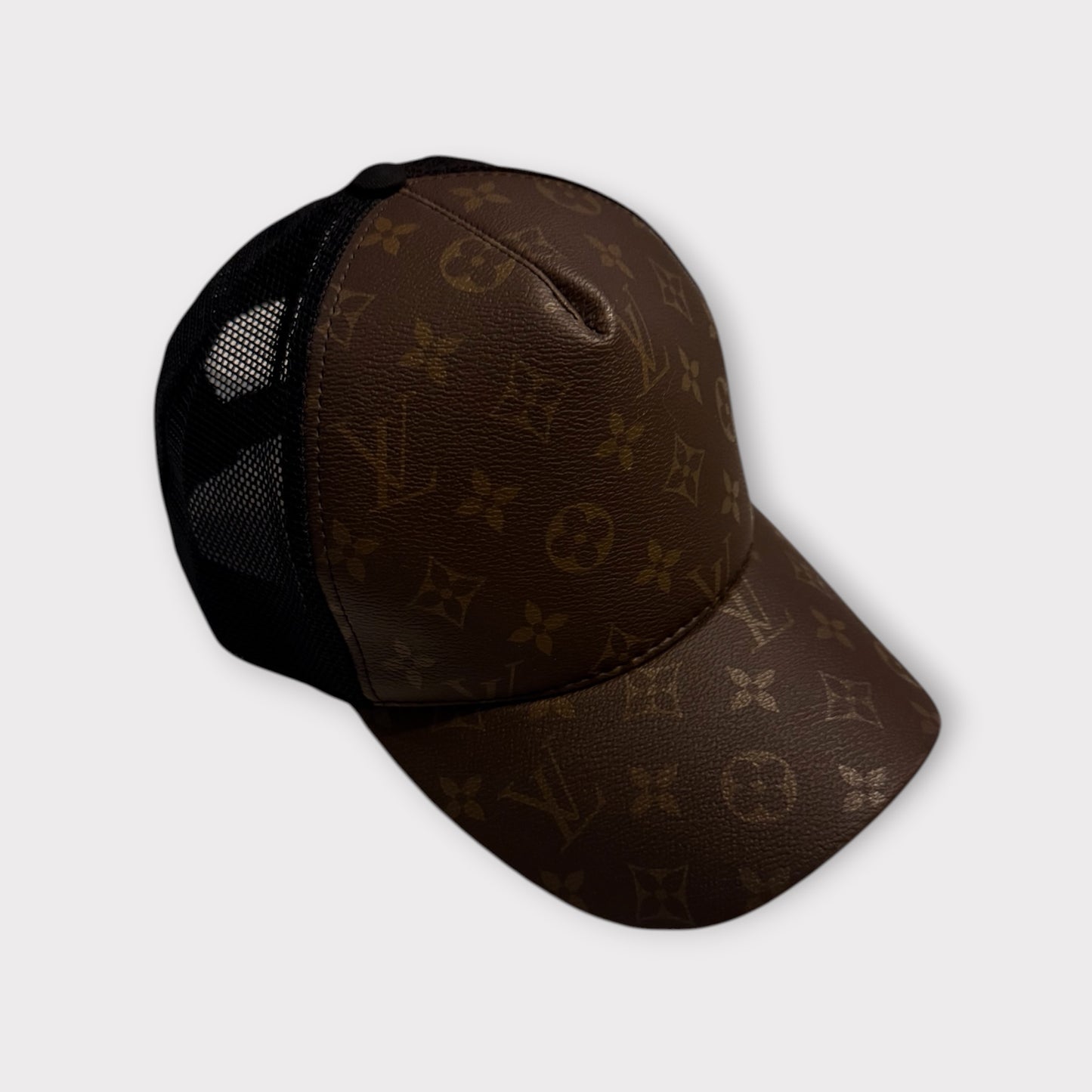 LV Trucker Cap Black Mesh Brown All Over Logo