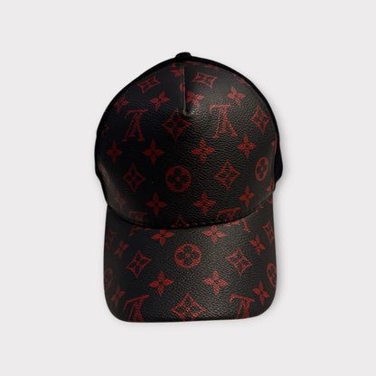 LV Trucker Cap Black Mesh Red All Over Logo Adjustable Size One Size Streetwear Look