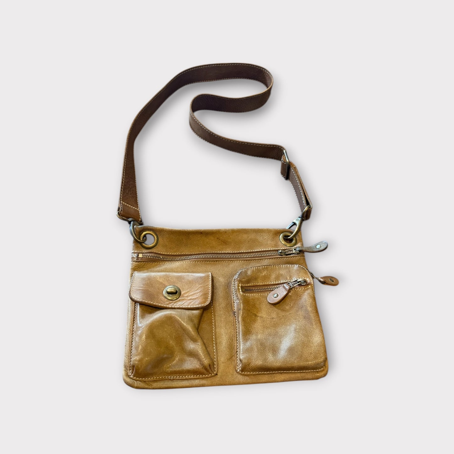 Vintage Roots Brown Leather Villager Tribe Crossbody Bag Satchel