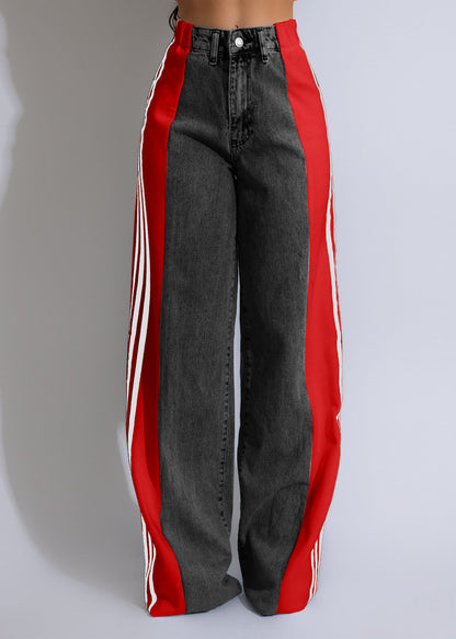 Straight Leg Trousers Three Stripe Denim