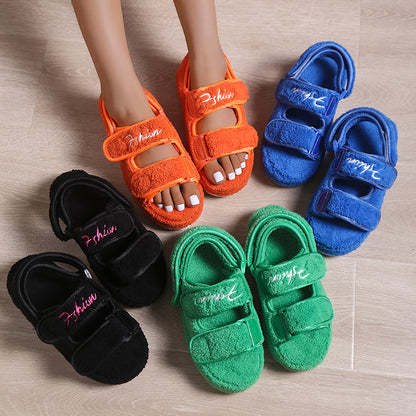 Autumn Velcro Plush High Heel Sandals