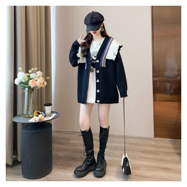 Fashion Lace Stitching Sweater