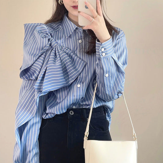 Casual Blue Striped Shirts For Women