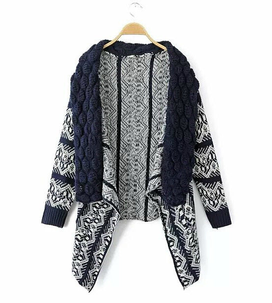 Geometric Pattern Bubble Collar Knitted Cardigan