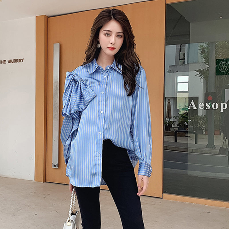 Casual Blue Striped Shirts For Women