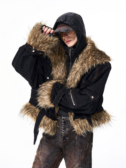 Advanced Quilted Fur Patchwork Denim Jacket