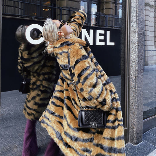 Tiger Pattern Fur Coat
