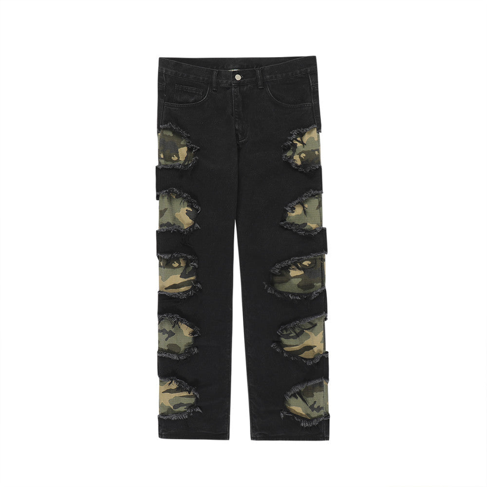 Men's Patchwork Camo Straight Denim Jeans