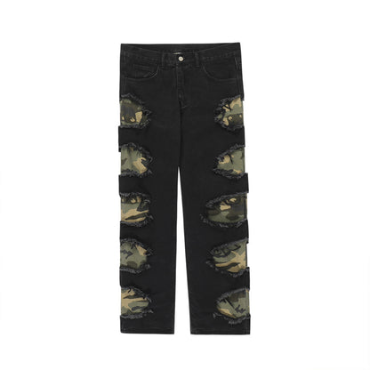 Men's Patchwork Camo Straight Denim Jeans