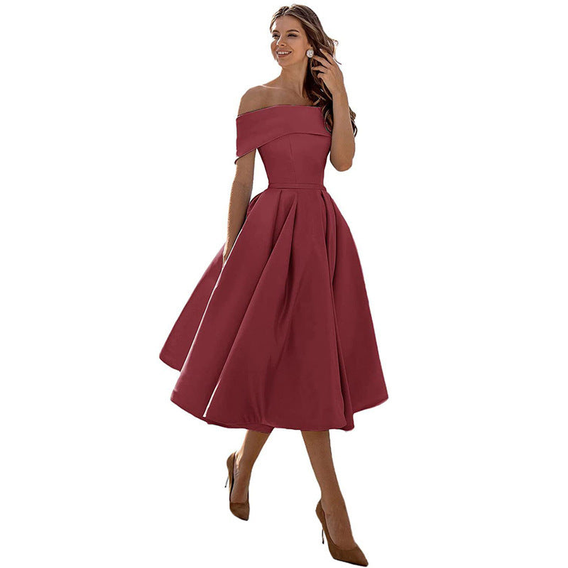 Off-shoulder Satin Party Dress