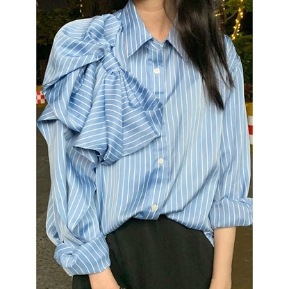 Casual Blue Striped Shirts For Women