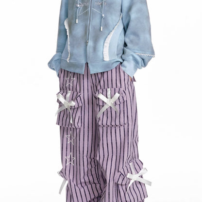 3D Star Striped Bow Work Pants