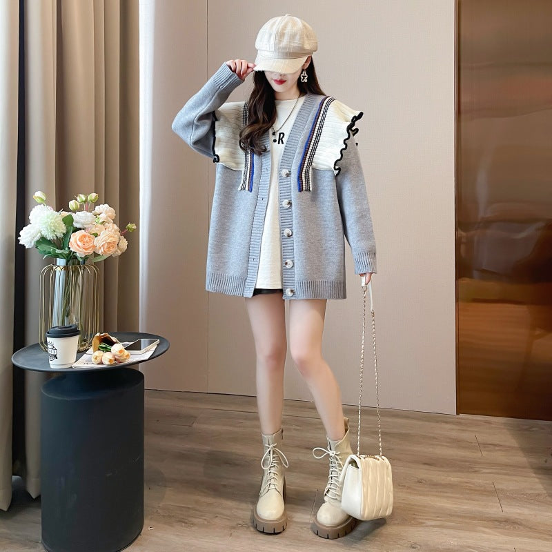 Fashion Lace Stitching Sweater