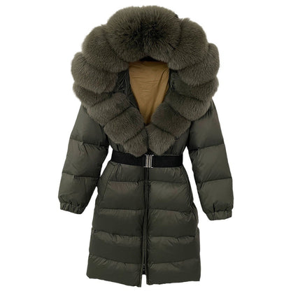 Women's Long Fur Jacket with Belt
