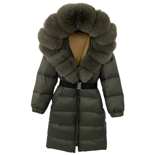 Women's Long Fur Jacket with Belt